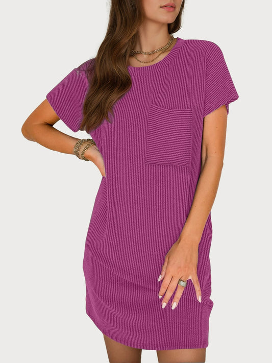 Solid Round Neck Knit Shift Dress